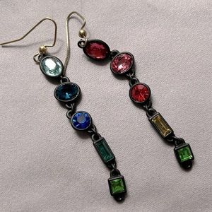 Fun multi colour mismatched earrings! About a two inch drop.